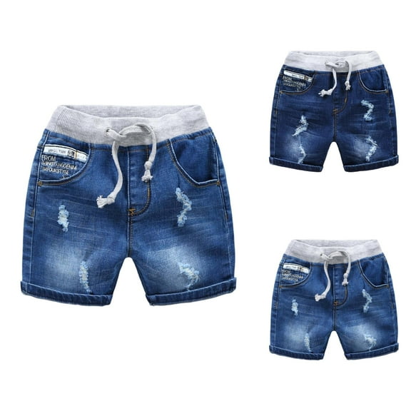 Shorts for Teens Boys' Fashion Boys Summer Shorts Casual Elastic Waist Embroidered Denim Five Pocket Cargo Shorts For Kids Comfortable Breathable Outdoor Play