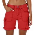 thumbnail image 1 of Shorts for Women BWASD Summer High Waisted Button Shorts with Pockets Solid Color Casual Beach Vacation Clothes Loose Cargo Pants for Hiking Workout (Red,S), 1 of 6