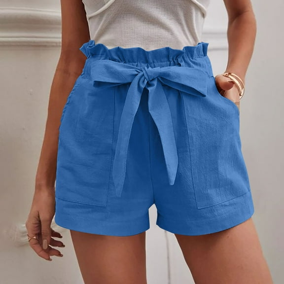 Shorts For Women Bowknot Belted Casual Elastic High Waisted Shorts Summer Beach Shorts For Women With Pockets Women's Shorts Denim Paper Bag Shorts Women Silk Robes for Women Short Women Shorts Pack