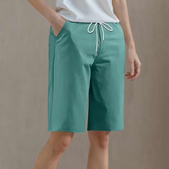 Shorts for Women under $5! Cagogo Women Casual Summer Bermuda Shorts Drawstring Elastic Waisted Lounge Walking Athletic Lightweight Short Pants Knee Length Beach Lounge Short with Pockets