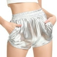 thumbnail image 1 of Shorts for Women Clearance!Yanyanz Fashion Women High Waist Yoga Sport Pants Shorts Shiny Pants Leggings Leather Pants for Women Womens Pants Silver L, 1 of 4