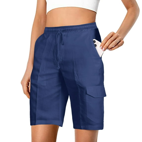 Shorts for Women Clearance!Yanyanz Womens Casual Solid Cargo Pants Shorts Elastic Waist Pockets Pleated Casual Pants Lounge Pants Women Womens Pants Navy Xl