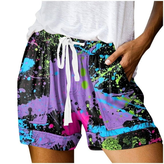 JIKNTTR Womens Shorts Casual Drawstring Shorts Summer Printed Elastic Waist Cotton Shorts Comfy Lightweight Pants With Pockets Running Shorts Pocket Sporty Shorts