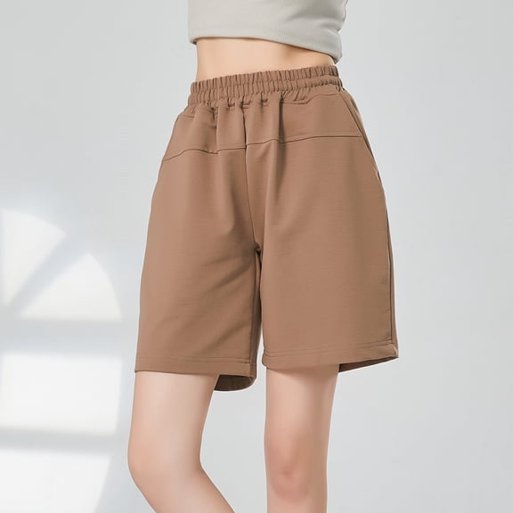 Shorts for Women Elastic Waist Shorts for Women Casual Solid Loose Straight Leg Short Pants Summer Lightweight Thin Quick Drying Sports Shorts with Pocket