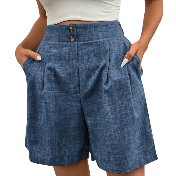 Shorts for Women Elasticated High Waist Solid Color Summer Shorts with Pockets Fashion Loose Hot Pants Wide Leg Casual Comfy Holiday Beach Daily Work Short