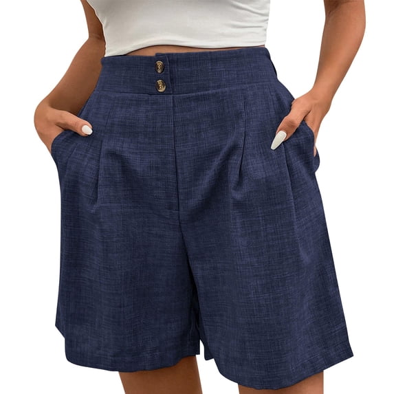 Shorts for Women Elasticated High Waist Solid Color Summer Shorts with Pockets Fashion Loose Hot Pants Wide Leg Casual Comfy Holiday Beach Daily Work Short