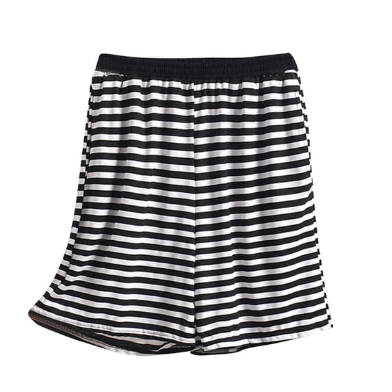Shorts for Women Home Wear Stripe Pajama Shorts for Women Elastic Waist Loose Boxer Shorts Summer Casual Knee Length Home Bottoms Loungewear Black 5XL