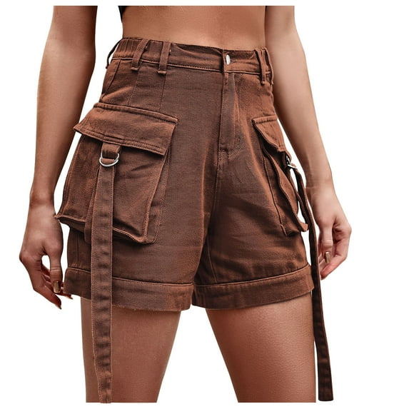 Qonioi Shorts for Women, Jean Shorts Womens Cargo Shorts High Waisted Shorts Women Three-dimensional Pocket Elastic Waist Denim Overalls Summer Shorts Workout Shorts Pants Return Pallets #4