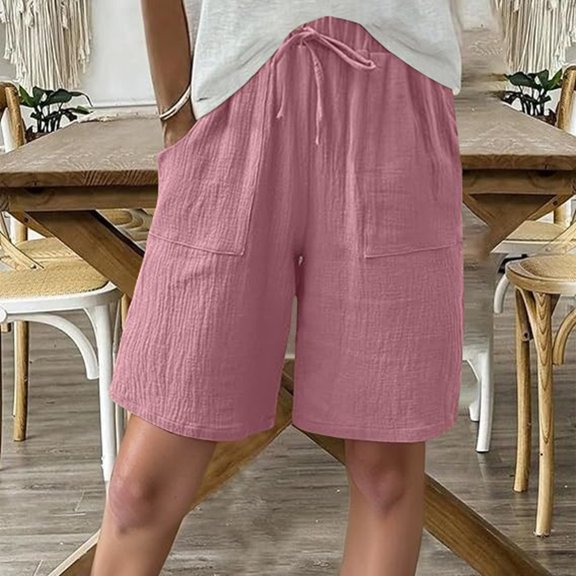 Shorts For Women Knee Length Linen Wide Leg High Waisted Beach Summer Pants Casual Vacation Short Pant Women Business Casual Pants Loose Fitting Pants for Women Dressy Casual Beach Pants for Women