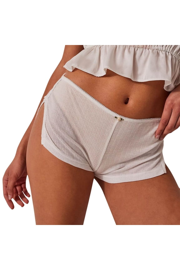 Shorts Women Ladies Low Waist Side Slit Slim Pajamas Bottoms Sleepwear Sexy Micro Short Pants White M