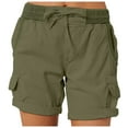 thumbnail image 1 of Shorts for Women Retro Summer Shorts Solid Elastic Waist Cargo Shorts with Pocket Hiking Casual Shorts for Outdoor Womens Shorts Athletic Army Green L, 1 of 7