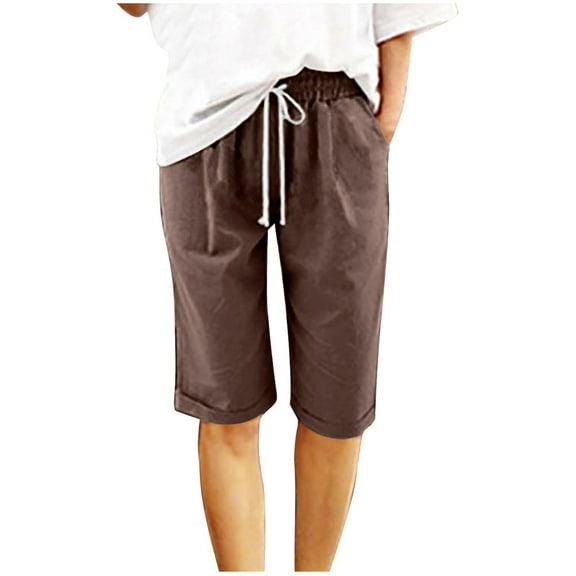 Shorts for Women, Shorts for Women Plus Size,Women's Casual Shorts Comfortable Drawstring Elastic Waist Mid Rise Slim Fit Hem with Pockets for Everyday Wear
