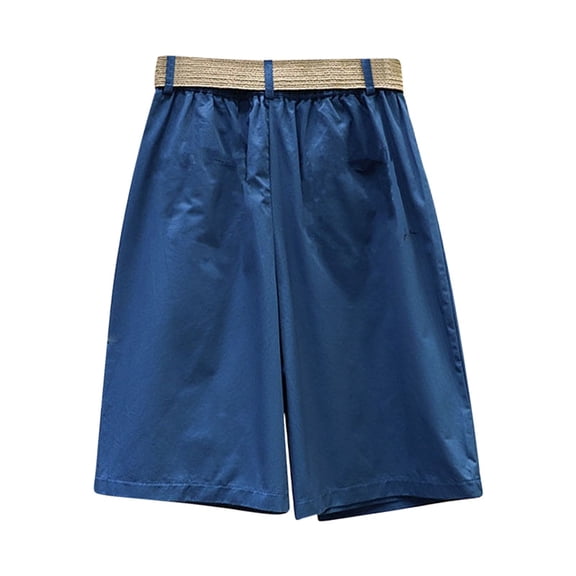 Shorts for Women Summer Casual Elastic High Waisted Solid Tightness Cropped Trousers Overalls Pants Linen Beach Vacation Trendy 2025 with Pockets M-3XL