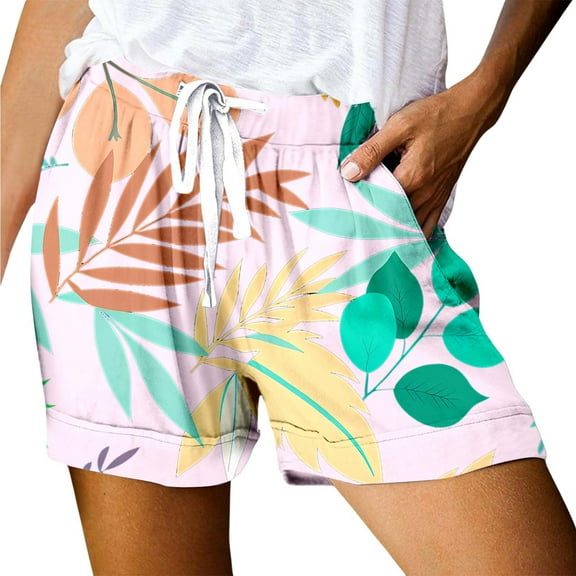 Shorts for Women Trendy, Compression Shorts for Women,High Waisted Women's Sports Shorts with Pockets Casual Print Loose Fit Lace Up Design for Active