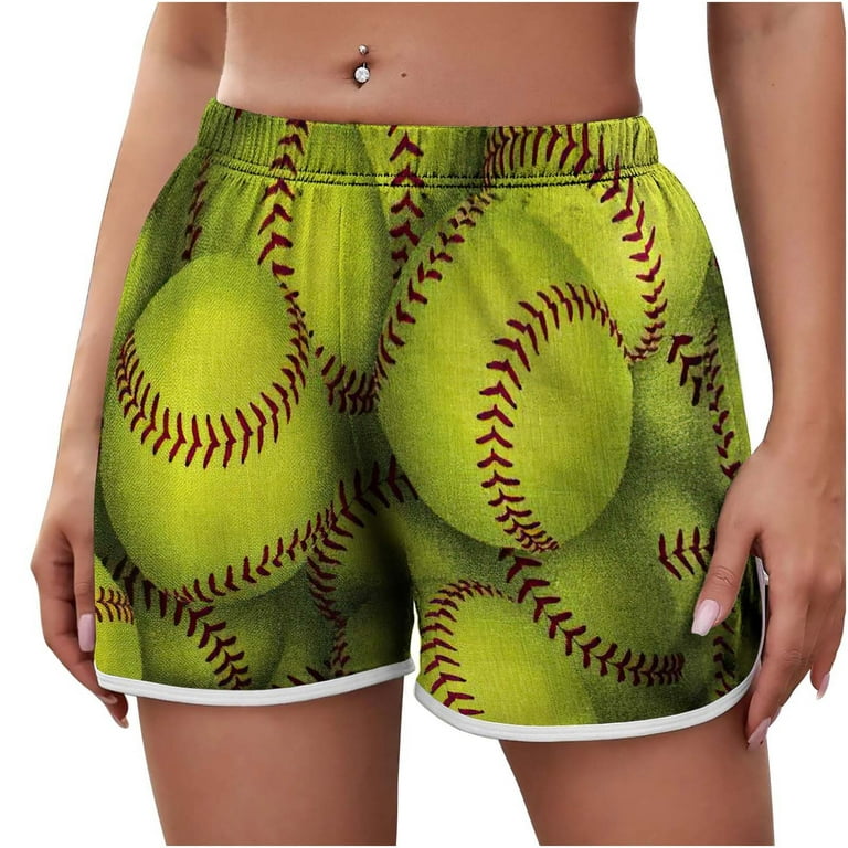 Wenini Refurbished Shorts for Women, Women's Lightweight Summer Casual Elastic Waist Baseball Print Shorts Baggy Comfy Beach Shorts Open Box Deals Clearance