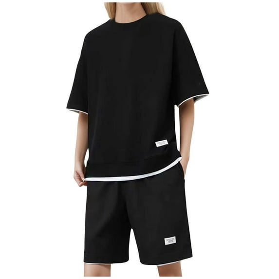 Shorts for Women Women's Fashion Comfortable Summer Round Neck T Shirt Shorts Two Comfortable Thin Short Sleeve Set Two Piece Bathing Suit Athletic Suit Long Skirts plus Size Swimming Full B Black 3XL