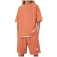 thumbnail image 1 of Shorts for Women Women's Fashion Comfortable Summer Round Neck T Shirt Shorts Two Comfortable Thin Short Sleeve Set Two Piece Bathing Suit Athletic Suit Long Skirts plus Size Swimming Full Orange 4XL, 1 of 8