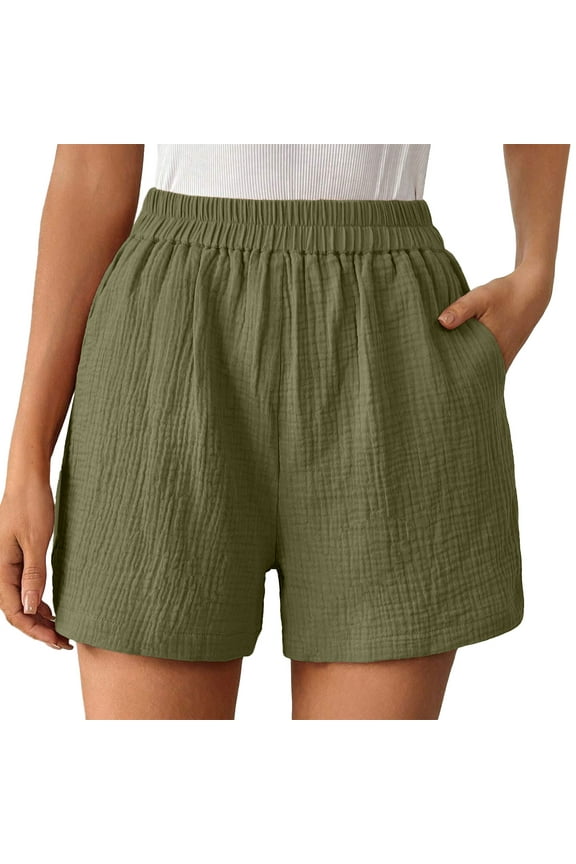 Shorts for Women Womens Short Sleeve Tunic Tops for Leggings Women's Mesh Shorts Boy Short Swimsuit Women Women's Elastic Waist Womens plus Size Double Layered Pleats Hem Straight Leg Casual Green M