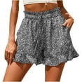 thumbnail image 1 of Shorts Womens Clearance Women's Summer Casual with Pockets Drawstring Printed Ruffles Shorts, 1 of 5