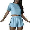 thumbnail image 1 of Shorts and T Shirt Set Women Summer Lounge Sets Short Sleeve Crop Top with Short Pant Loungewear, 1 of 7