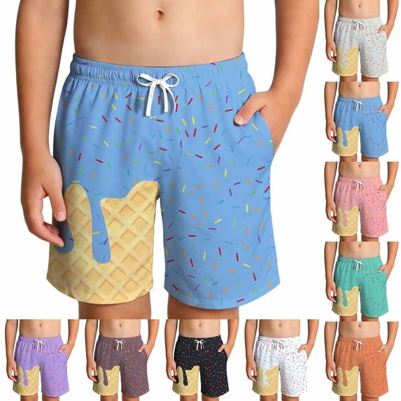 Shorts for Boys Boys Ice Print Soft Like Elastic Waist Summer Casual Play Shorts White 7-8 Years