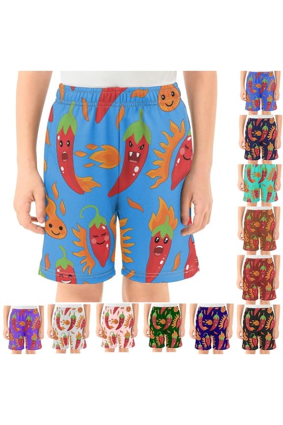 Shorts for Boys Kids Hot Pepper Print Summer Shorts Loose Fit Elastic Waist Army Green 2-3 Years