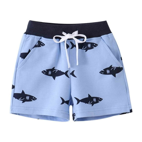 Boy Shorts Toddler Kids Boys Summer Dinosaur Shark Car Prints Breathable Shorts Elastic Waist Drawstring Sweat Shorts Summer Shorts Sky Blue 2 Years-3 Years