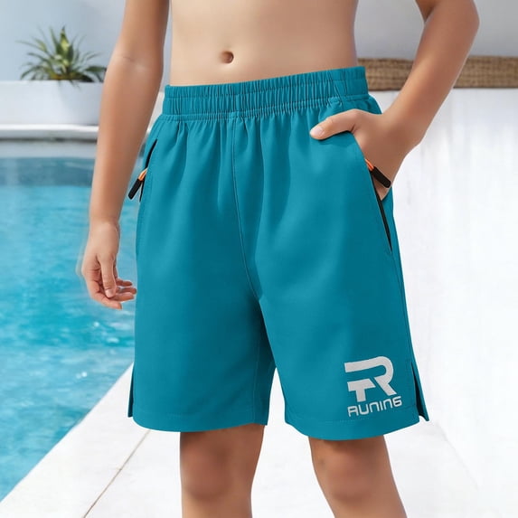 Shorts for Girl Boys Athletic Stretchy Shorts with Zipper Pockets Kids Lightweight Running Basketball Soccer Shorts Swim Trunks Green 10-11Y
