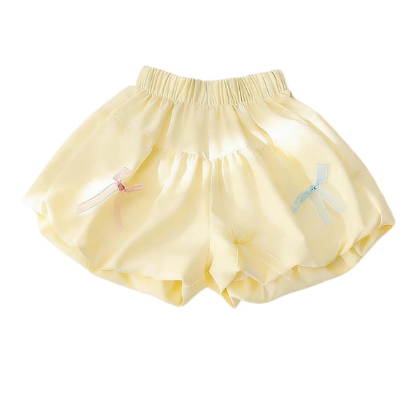 Shorts for Girls Elastic Waisted Ruffle Shorts with Bowknot Summer Fashion Wide Leg Bloomers Size 1-8