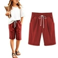 thumbnail image 1 of Shorts for Girls Size 14-16 Girls Bermuda Shorts Knee Length Straight Leg Long Shorts Loose Casual Solid Drawstring Elastic Waist Short Pants Pink, 1 of 8