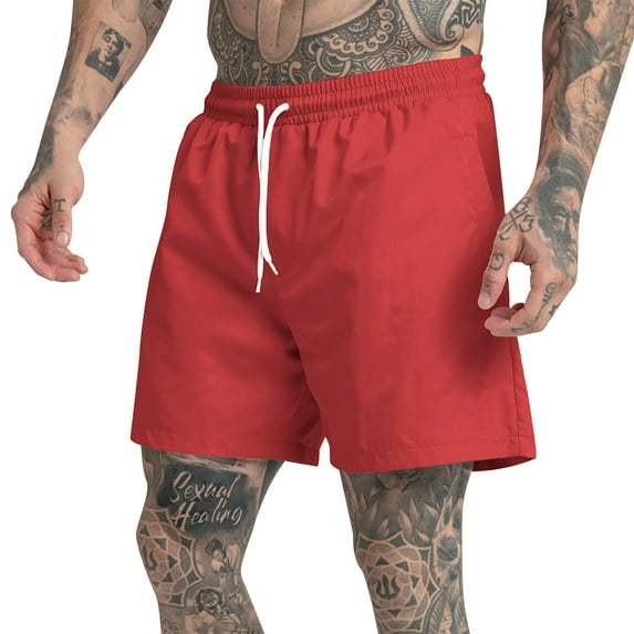 Shorts for Men 5 inch Solid Color Beach Fitness Elastic Waistband Short with Pockets Quick Dry Activewear Inseam Running Gym Shorts