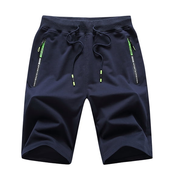 Shorts for Men Athletic Men Summer Shorts with Solid Color Zip Pocket and Waist Tie Rope Classic Style Shorts Mens Pants Casual Dark Blue S