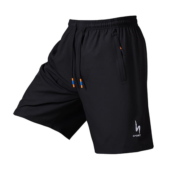 Shorts for Men Athletic Solid Color Quick-Dry Training Shorts with Elastic Drawstring Waist and Zipper Pockets, 5-Inch Gym Shorts Black XXXL