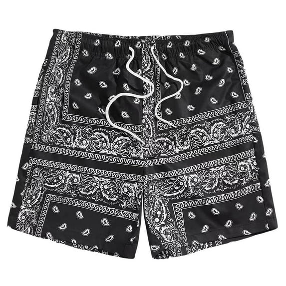 Shorts for Men Boho Vintage Hippie Paisley Shorts Drawstring Elastic Waist Beach Shorts Swim Trunks Cargo Shorts Black L