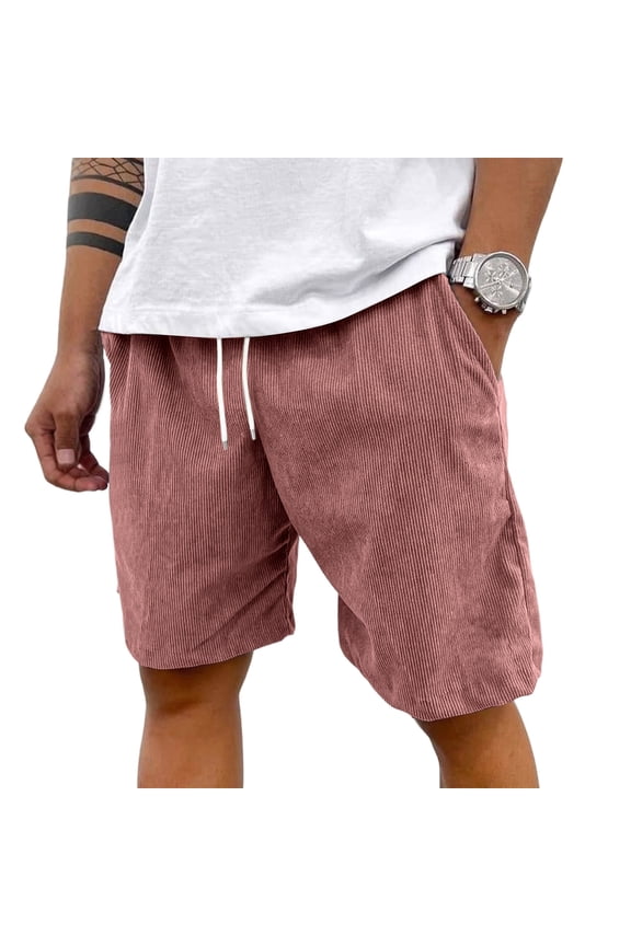 Shorts for Men Corduroy Drawstring Waisted Lounge Short 2026 Summer Beach Casual Bermuda Shorts with Pockets Straight-Leg Outfit,Pink M