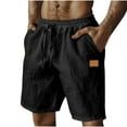 thumbnail image 1 of Shorts for Men Cotton Linen Solid Color Shorts Elastic Waist Drawstring Beach Outdoor Workout Shorts, 1 of 5
