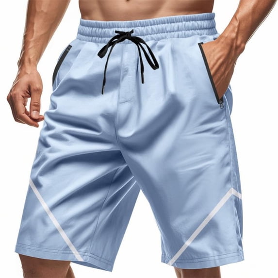 Mens Shorts Cargo Clearance Drawstring Elastic Waist Solid Color Casual with Pockets Lacing Waist Shorts Light Blue XXXL