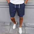 thumbnail image 1 of Shorts for Men Drawstring Summer Retro Shorts Solid Color Casual Pants Shorts Navy S, 1 of 5