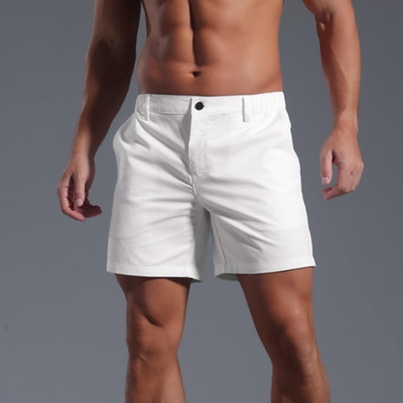 Shorts for Men Elastic Waist Button Zipper with Pocket Casual Solid Shorts Shorts Pants White XXL