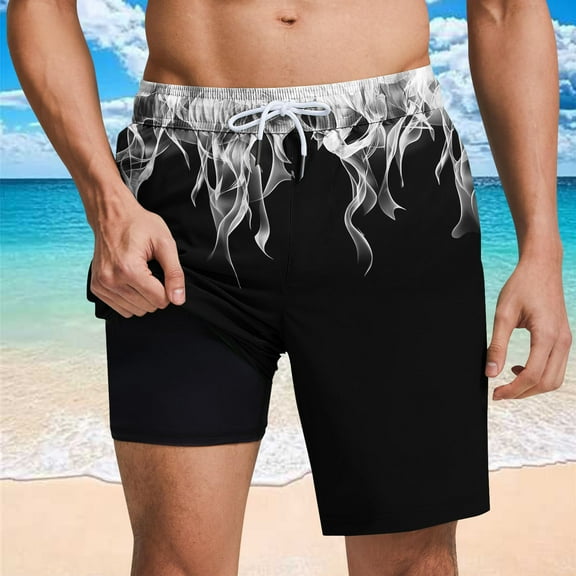 Shorts for Men Elastic Waist Casual Print Lining Shorts with Pockets Beach Shorts Gray XXL