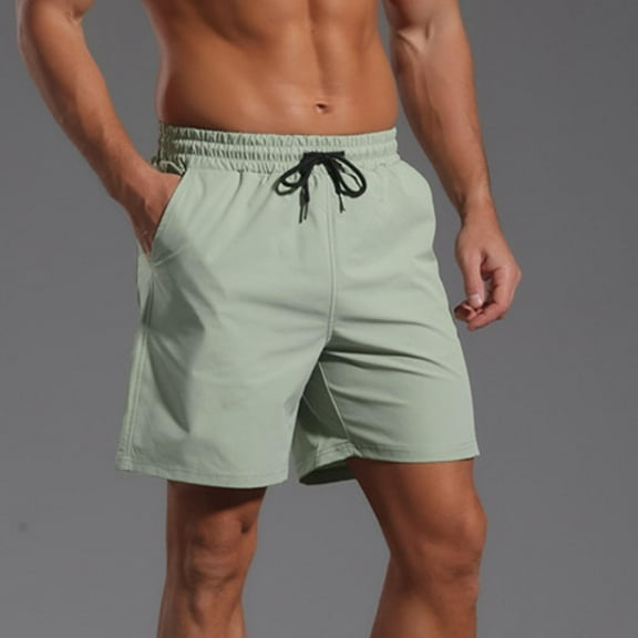 Shorts for Men Elastic Waist Casual Solid Shorts with Pocket Waterproof Outdoor Short Pants Green XXL