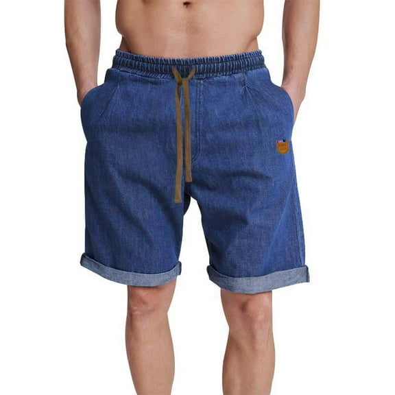 Shorts for Men Elastic Waist Drawstring Casual Loose Shorts Summer Exercise Beach Pants Blue XXL