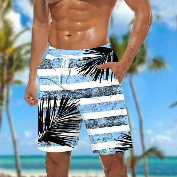 Shorts for Men Elastic Waist Drawstring Casual Print Shorts Beach Shorts with Pockets Hiking Short