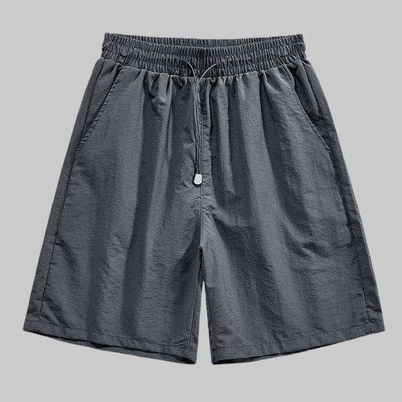 Shorts for Men Elastic Waist Drawstring Pocket Solid Color Casual Shorts Dark Gray XL