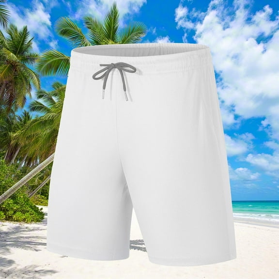Shorts for Men Elastic Waist Drawstring Solid Color Casual Pockets Beach Shorts with Pockets Hiking Short