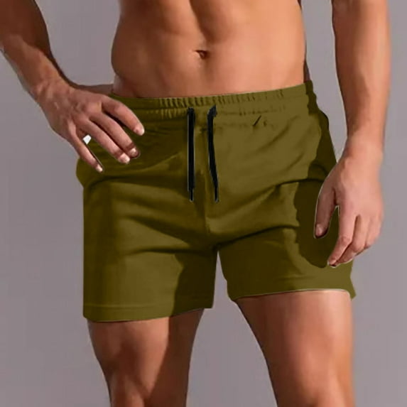 Shorts for Men Elastic Waist Drawstring Sports Pants Shorts Beach Shorts Fitness Track Field Running Solid Color Shorts Army Green XXL