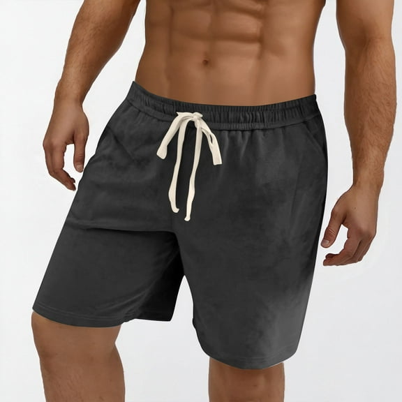 Shorts for Men Elastic Waist Straight Suede Sports Pants Beach Shorts Black M