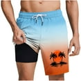 thumbnail image 1 of Shorts for Men Plus Size Gradient Color Palm Printed Drawstring Elastic Waist Summer Loose Comfy Shorts with Pocket Light Blue S, 1 of 5