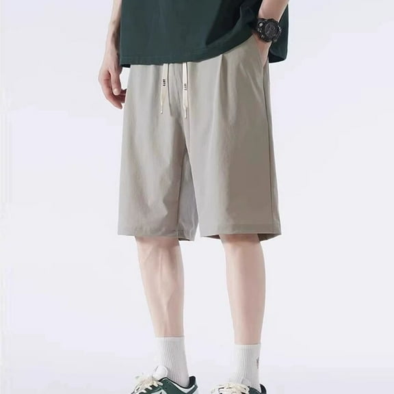 Shorts for Men Plus Size Ice Silk Elastic Waist Drawstring Solid Color Pocket Beach Shorts with Pockets Hiking Short