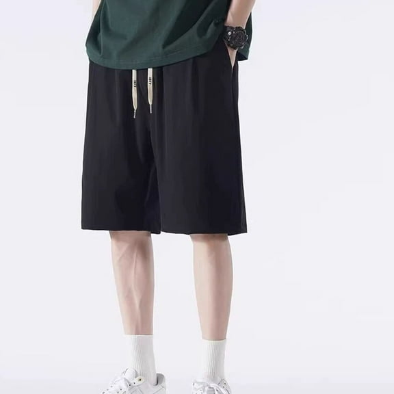Shorts for Men Plus Size Ice Silk Elastic Waist Drawstring Solid Color Pocket Beach Shorts with Pockets Hiking Short